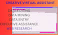 do creative virtual assistant, data research, data editing
