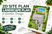 draw 2d site plan, landscape architect design plan, garden design landscape plan