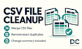 clean and merge CSV files and remove exact duplicate rows