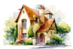 create a hand drawn watercolor home illustration