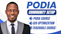 setup podia community, podia course creation, teachable course and podia website