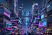 create a cyberpunk sci fi futuristic city illustration