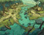 design an epic fantasy rpg map and parchment illustration