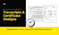 transcript design for college, university, ged transcript, diploma certificate