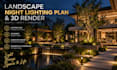do 3d landscape night lighting plan and render for outdoor garden design