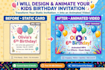 design animated kids birthday invitation video