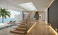 create modern staircase design, 3d model, railing and realistic render