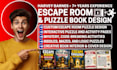 design escape room puzzle books, activity pages, and interactive website puzzles