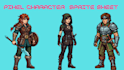 create 8bit 16bit pixel art character sprite sheet rpg game animation assets