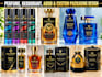 create luxury perfume packaging, logo, cosmetic label with custom label