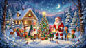 llustrate magical christmas scenes, characters
