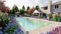 design swimming pool, pool plans, 3d rendering, landscape and backyard