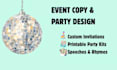 design custom party printables and write event copy