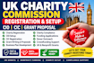 do UK charity commission registration, cio, cic setup and grant proposal
