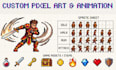 create pixel art animation, sprite sheet, pixel art character and game art