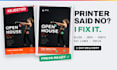 fix and prepare your file as a print ready PDF with bleed and cmyk