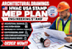 architectural drawing hvac USA stamp mep plan engineering stamp floor plan