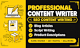 write SEO content, blog posts, product descriptions and scripts