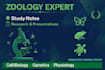 create zoology research summaries ,study notes and presentation