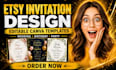 create etsy digital invitation, wedding invitation card with canva template