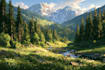 illustrate beautiful flat landscape illustration art