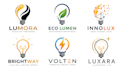 design a modern innovation, creative, electricity technology light bulb logo