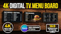 design an editable canva 4k digital TV menu board for bars, cafes, restaurants