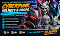 create futuristic cyberpunk helmets wearable props and 3d character models