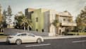 3dmid rise apartment, multi unit residential space, balcony exterior layout, cgi