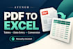 convert PDF and clear images to excel, google sheets or word