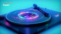 create a 3d neon vinyl turntable music and audio visualizer