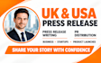 publish UK USA press release submit PR distribution public relations writing