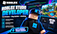 be your roblox studio developer  luau scripter and map builder clothing