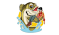 design greatest fish holding man logo