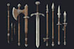 design unique sword, axe, medieval weapon, spear
