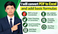 convert PDF to excel and add basic formulas