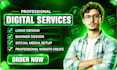 logo design, social media setup and website design