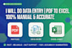 do excel data entry, typing, google sheets work
