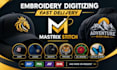 digitize caps, jackets, 3d puff and all embroidery designs