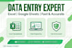 do data entry, excel work,google sheet,copy paste and typing faster