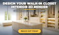 design your walk in closet interior 3d render