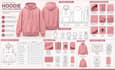 design hoodie tech pack, hoodie design tech pack and technical drawings