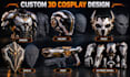 create wearable 3d cosplay creation, cosplay armor, cosplay model, prop, mask