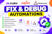 fix and debug makecom zapier webhook integration with automation