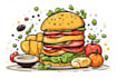 food illustration, cartoon, food vector, menu design, vector