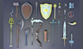 create roblox fantasy props, low poly medieval weapons, roblox low poly props