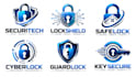 design a professional security, locksmith, padlock, cybersecurity blue lock logo