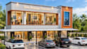 render 3d modern commercial complex, office building design, glass facade design