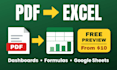 convert PDF to excel, clean messy data and build excel dashboards