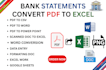 convert PDF bank statements to excel, CSV, xls google sheet